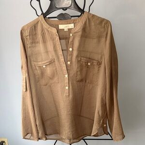 LOFT Women's Tan Button-Front Blouse
